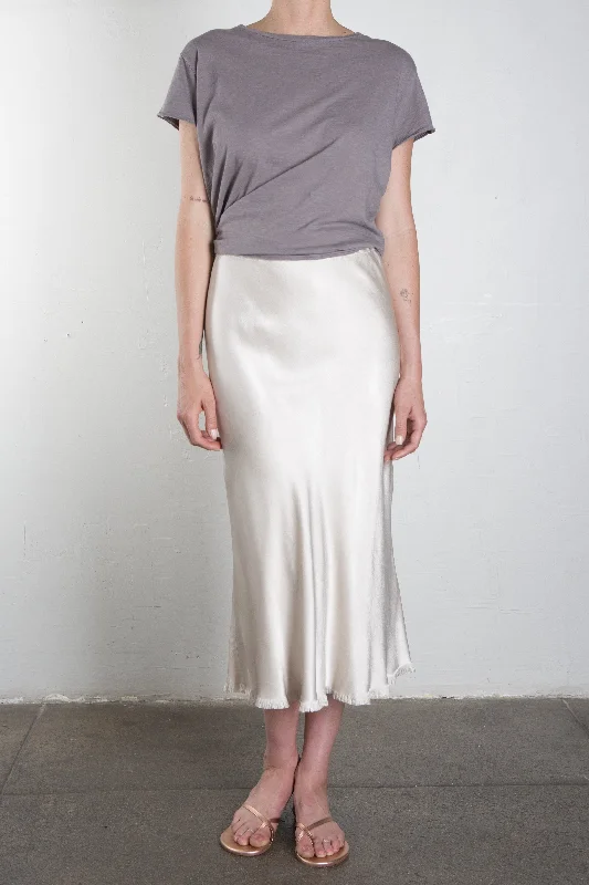 Riley Skirt Vintage Satin - Parchment button skirt front