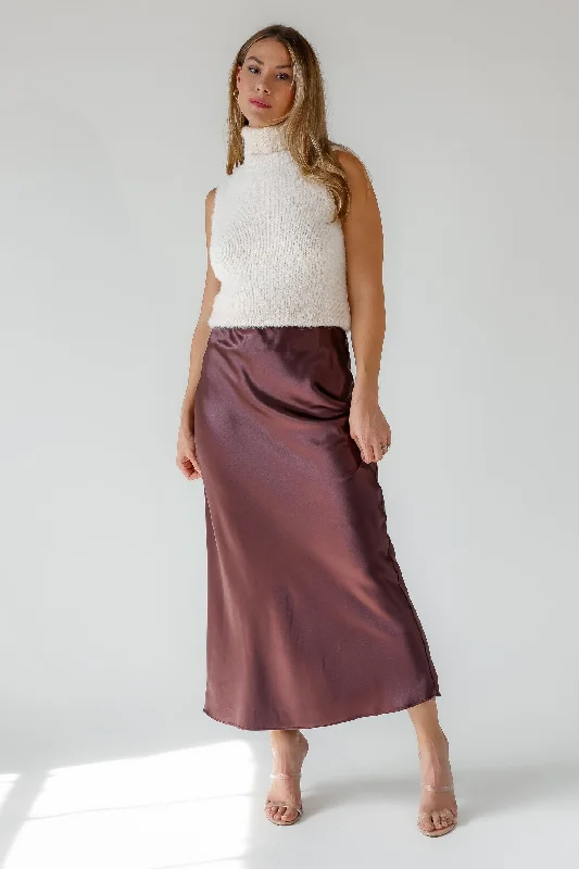 Karrie Chocolate Satin Maxi Skirt - Final Sale velvet skirt luxurious
