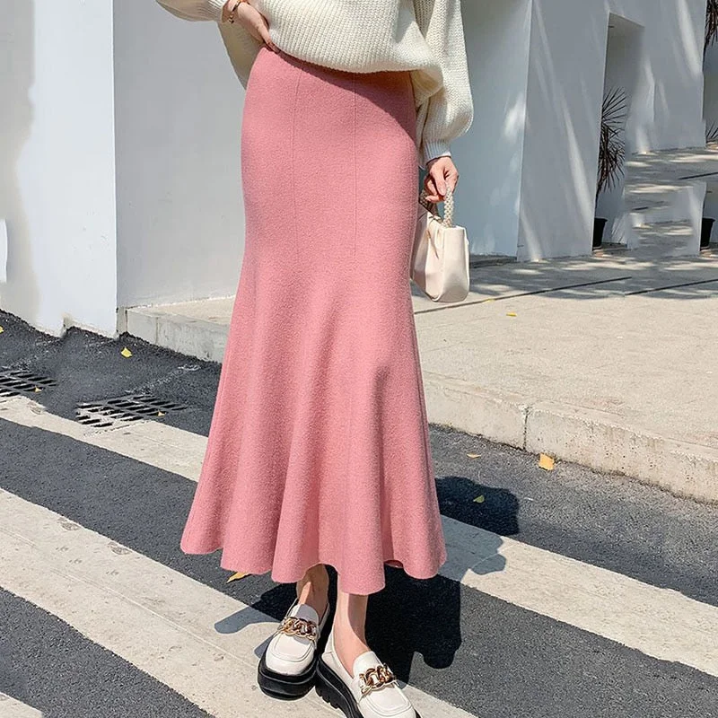 Knitted Long High Waist Skirt modal blend skirt