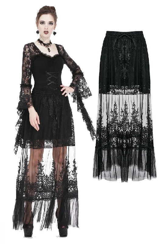 Gothic long skirt with flower hollow-out design KW128