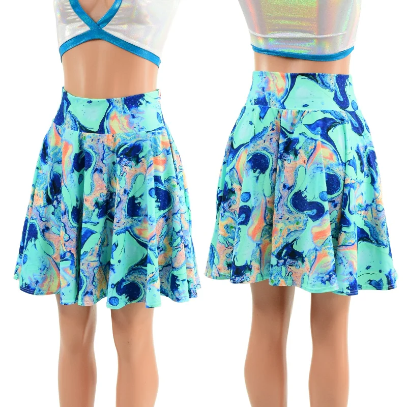 Lapis Lagoon Pocket Skater Skirt ribbed skirt waist