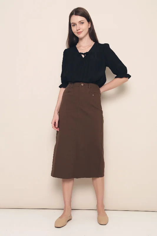 Lennon Pocket Midi Skirt Brown leather skirt durable