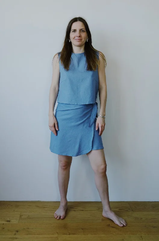linen skirt - ELLA - blue corduroy skirt durable
