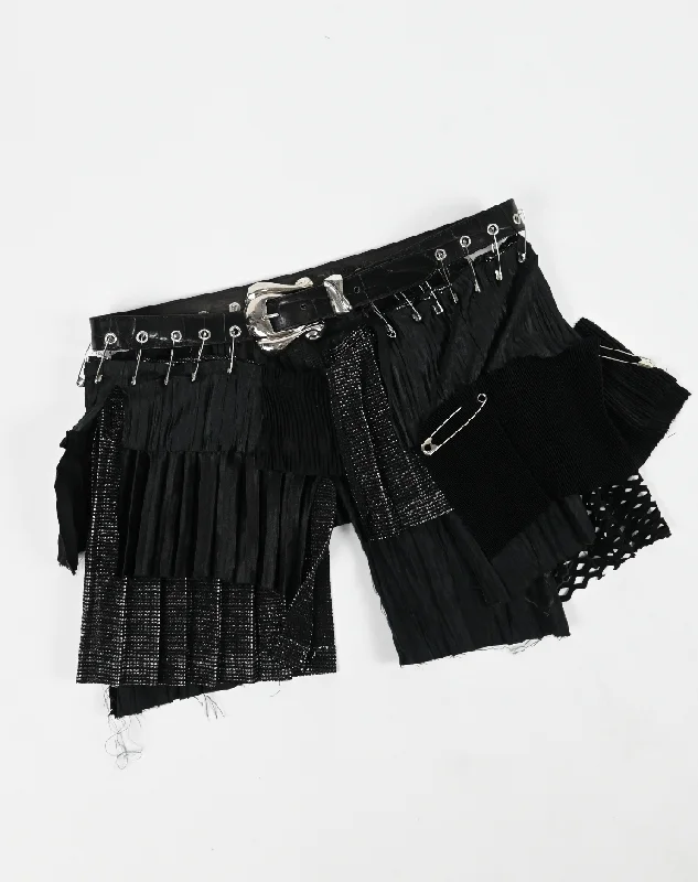ME TO YOU layered black leather belt skirt corduroy skirt durable