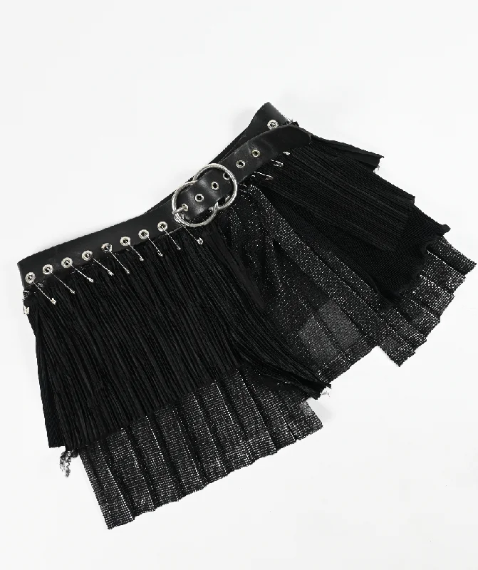 ME TO YOU layered black leather belt skirt floral skirt print