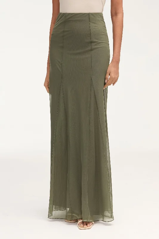 Milia Maxi Skirt - Smokey Olive midi skirt versatile