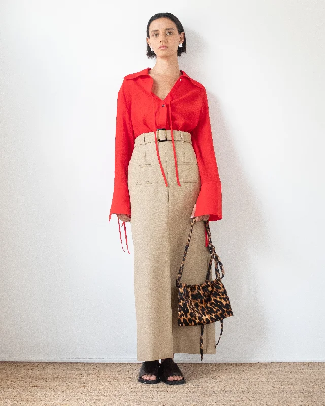 Nana Skirt Cotton Silk Double-face Beige midi skirt versatile