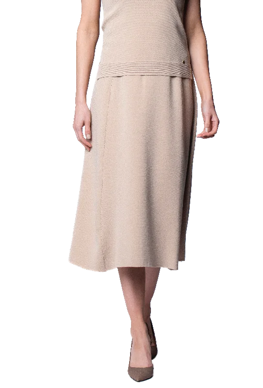 Natalie Milano-Knit A-Line Midi Skirt; Warm Beige