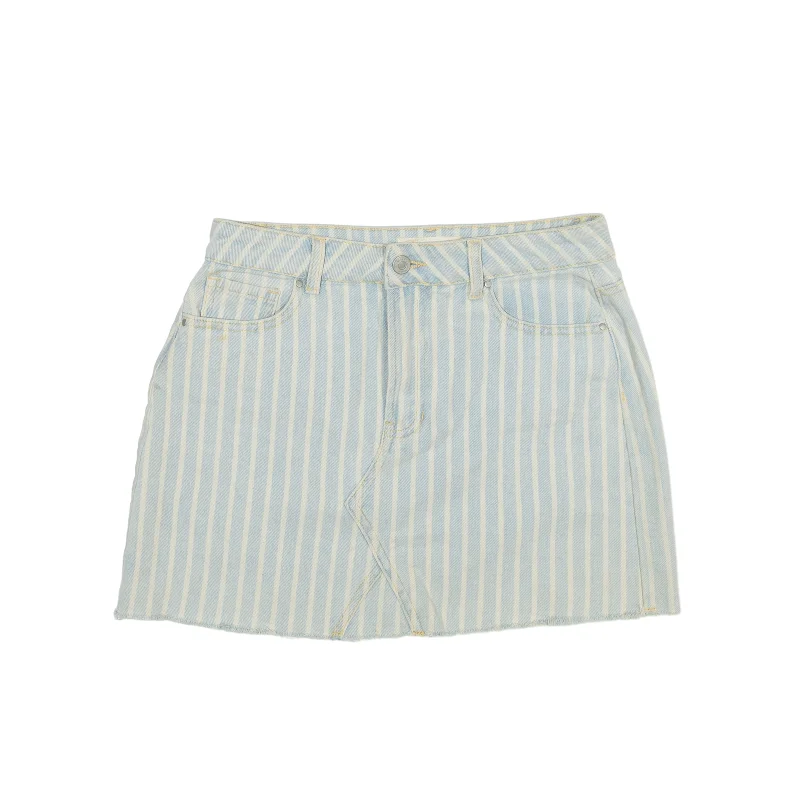 PASCUN Short Mini Skirt Blue Striped Womens S wool skirt warm