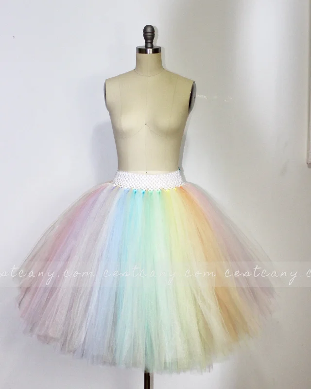 Pastel Rainbow Midi Tulle Skirt wool skirt sturdy