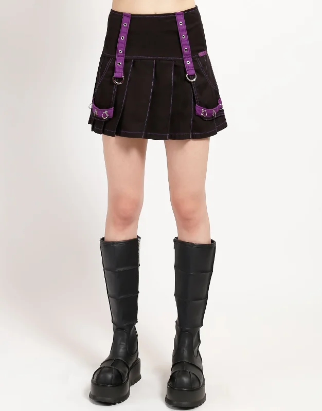 MUTLI EYELET PLEATED SKIRT PURPLE