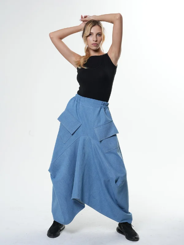 Asymmetrical Long Light Denim Skirt patchwork skirt art