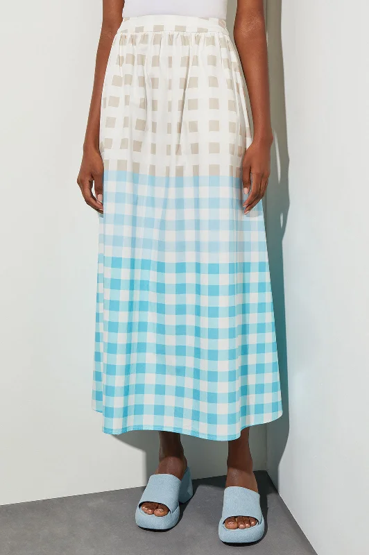 Plus Size Maxi A-Line Skirt - Gingham Cotton Poplin slim fit skirt