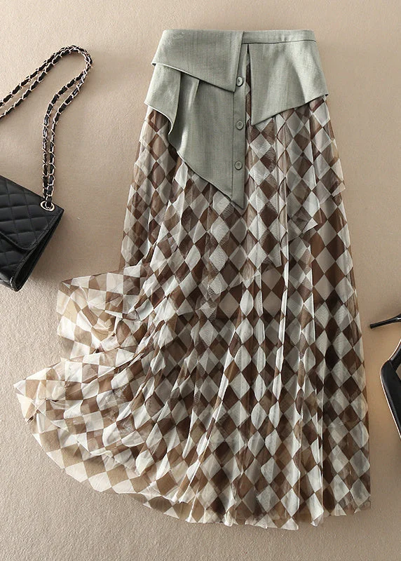 Plus Size Natural high waist Tulle Plaid Skirts Spring summer skirt style