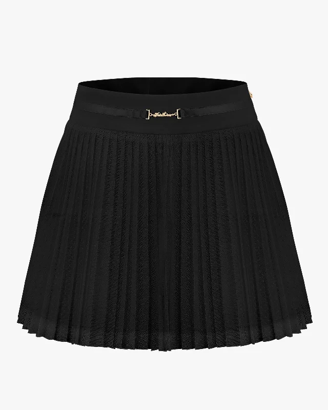 Polka Dot Lace Pleated Skirt - Black silk skirt elegant