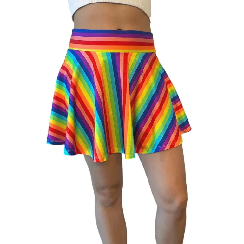 Skater Skirt - Rainbow Stripe casual skirt length
