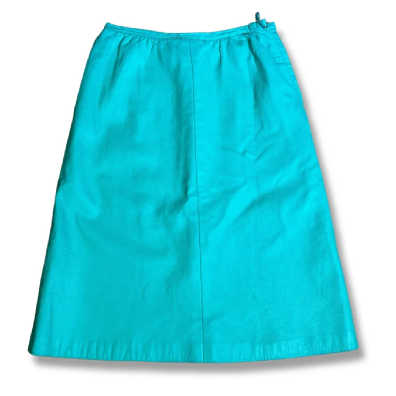 Rare 1960s-1970s Seafoam Teal Leather Skirt by Sills, Bonnie Cashin linen skirt natural