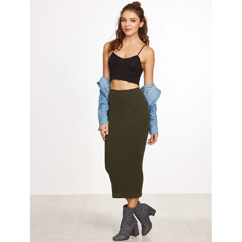 Ribbed Knit Pencil Skirt modal blend skirt