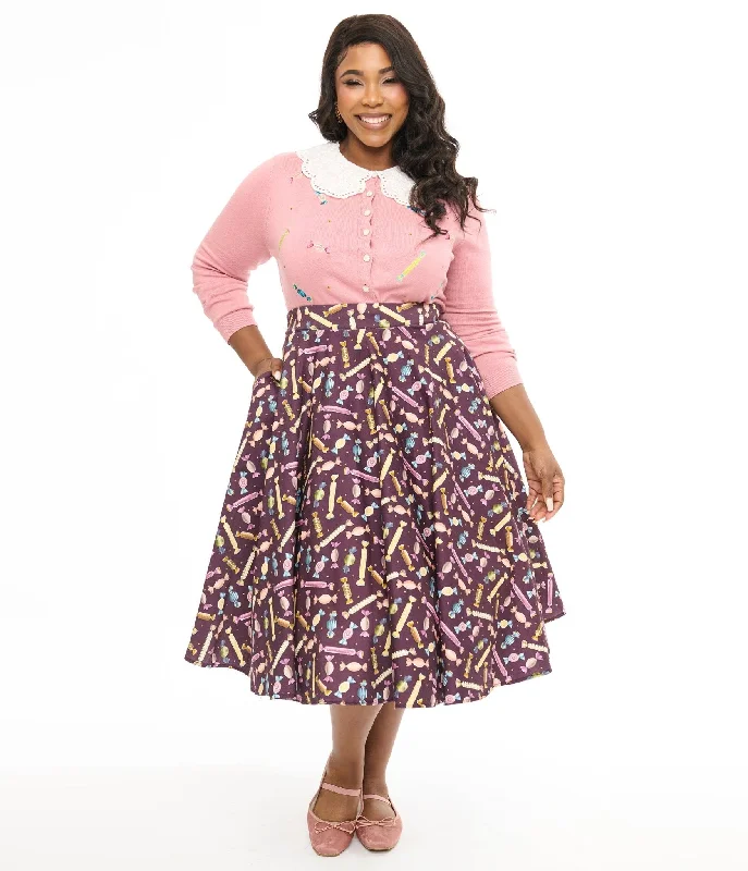 Royal Monk Plus Size 1950s Eggplant & Candy Swing Skirt velvet skirt luxurious