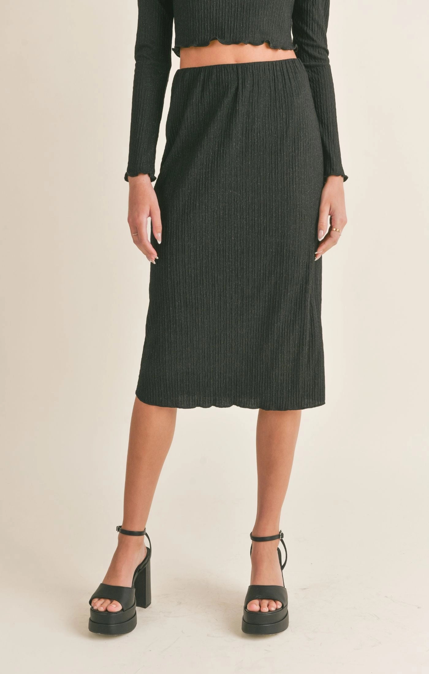 Sadie & Sage Nelly Lettuce Hem Midi Skirt tiered skirt playful