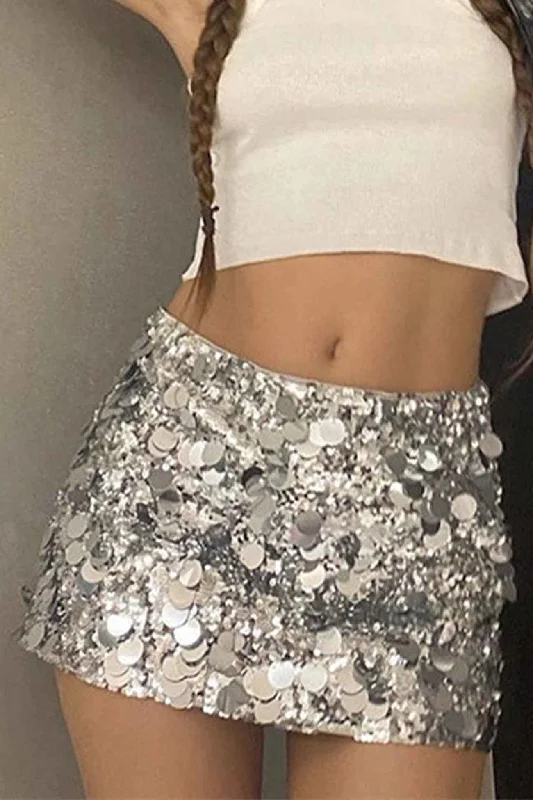 Sequin Mini Hip Skirt lace skirt feminine