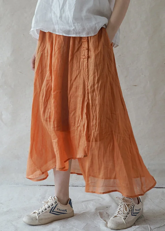 Style Orange elastic waist button Asymmetrical Linen Skirts Spring denim skirt classic