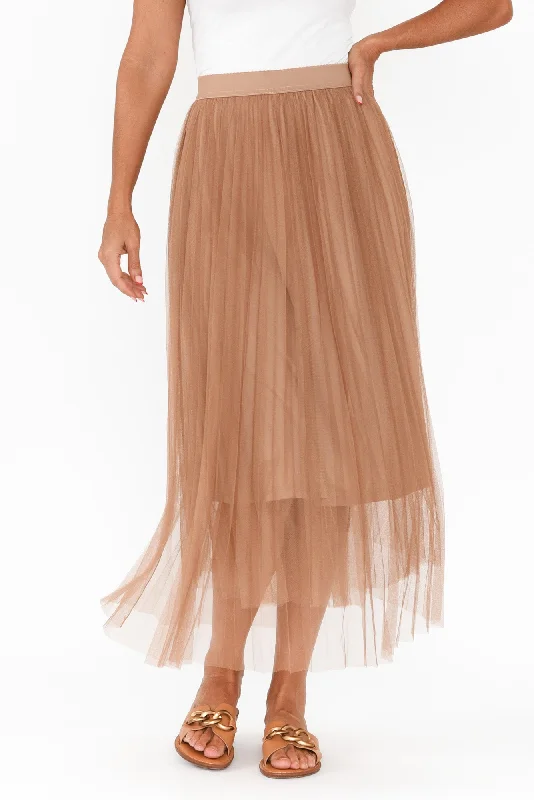 Sway Tan Mesh Midi Skirt leather skirt bold