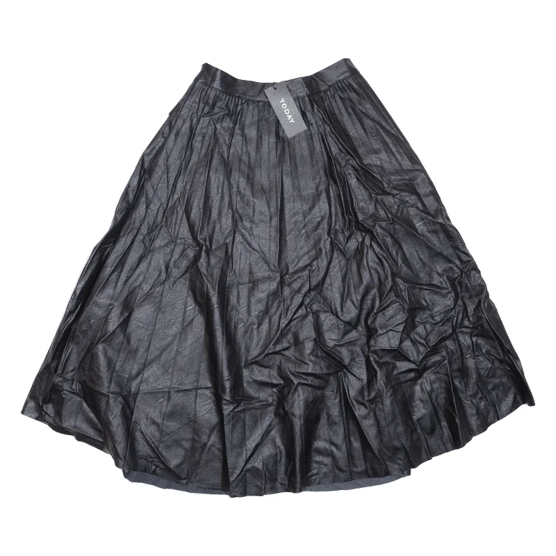 TODAY Faux Leather Womens Pleated Skirt Black Midi Viscose S breathable skirt fabric