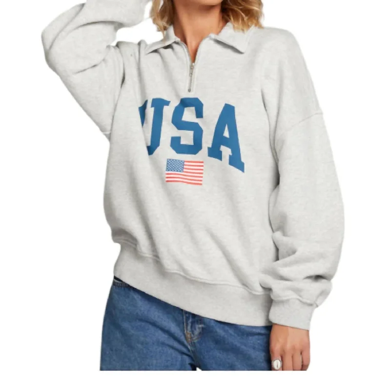 Usa Quarter Zip Oversized Sweatshirt In Heather Gray Hoodie with Cuffed Sleeves Snug Secure Usa Quarter Zip Oversized Sweatshirt In Heather Gray Hoodie with Cuffed Sleeves Snug Secure