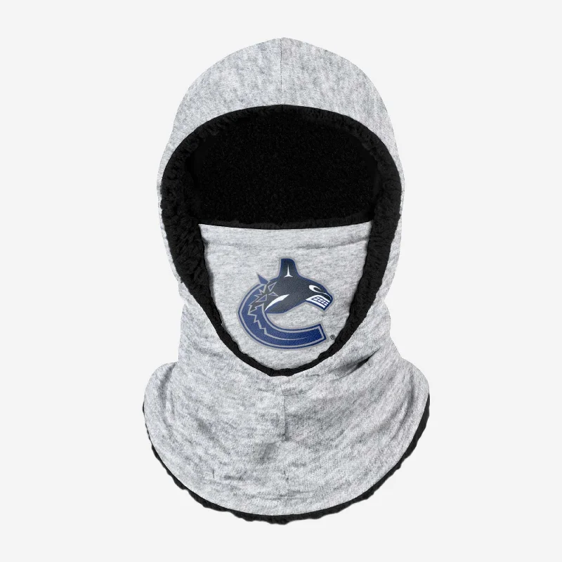 Vancouver Canucks Heather Grey Big Logo Hooded Gaiter Hoodie with Ribbed Hem Stretchable Secure Vancouver Canucks Heather Grey Big Logo Hooded Gaiter Hoodie with Ribbed Hem Stretchable Secure