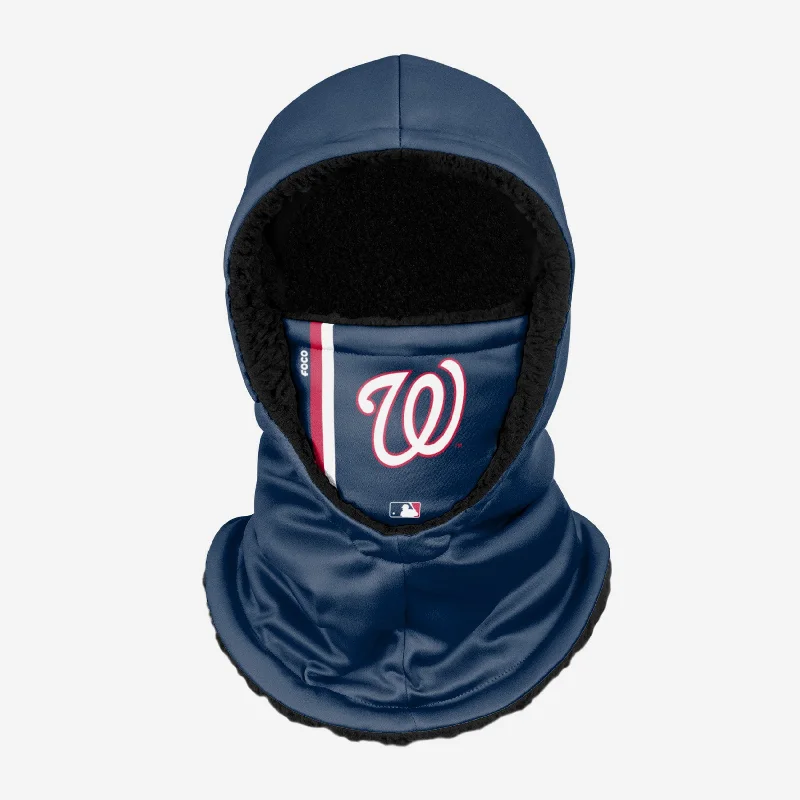 Washington Nationals On-Field Blue Hooded Gaiter Hoodie with Metallic Shiny Futuristic Washington Nationals On-Field Blue Hooded Gaiter Hoodie with Metallic Shiny Futuristic