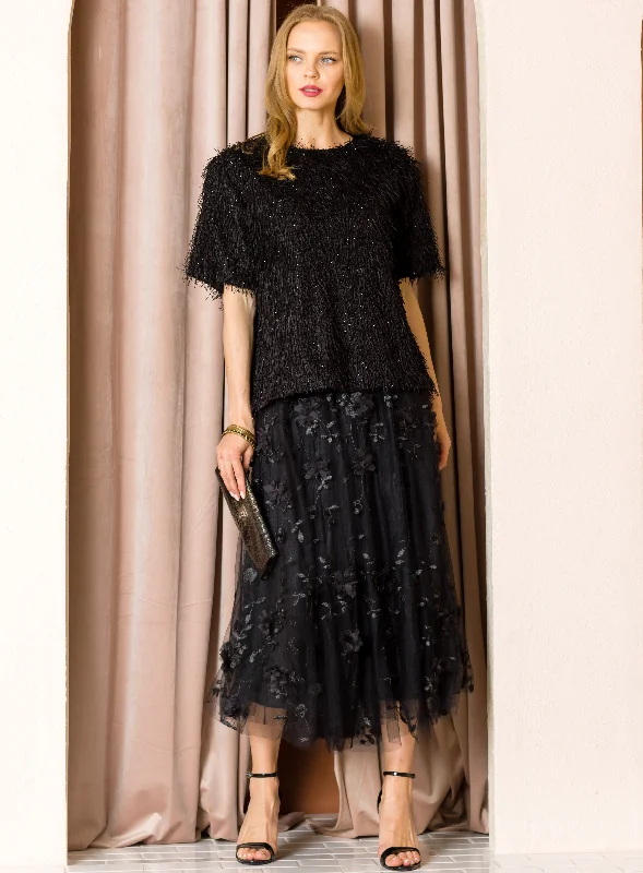Wenda Lace Embroidered Skirt with Lining chiffon skirt delicate