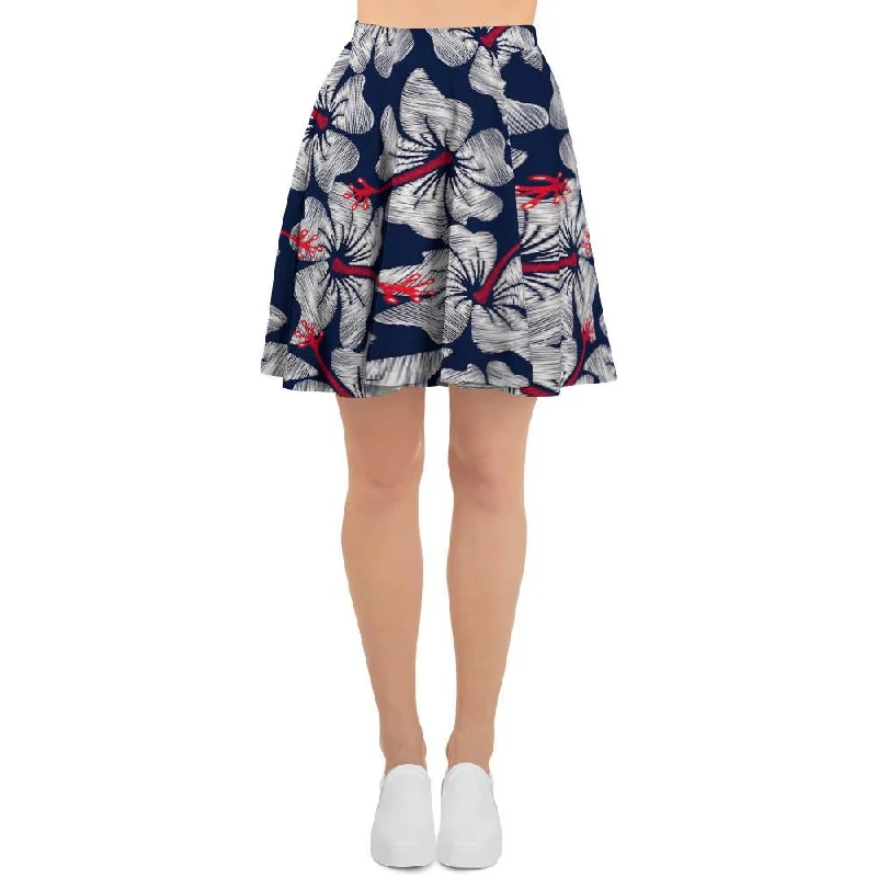 White Hibiscus Tropical Floral Hawaiian Print Women's Skirt wool skirt sturdy