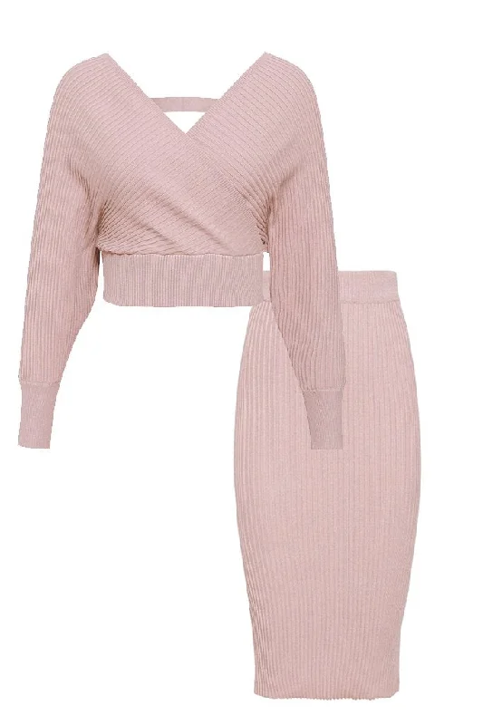 Felista Pink Top and Skirt Knitted Set