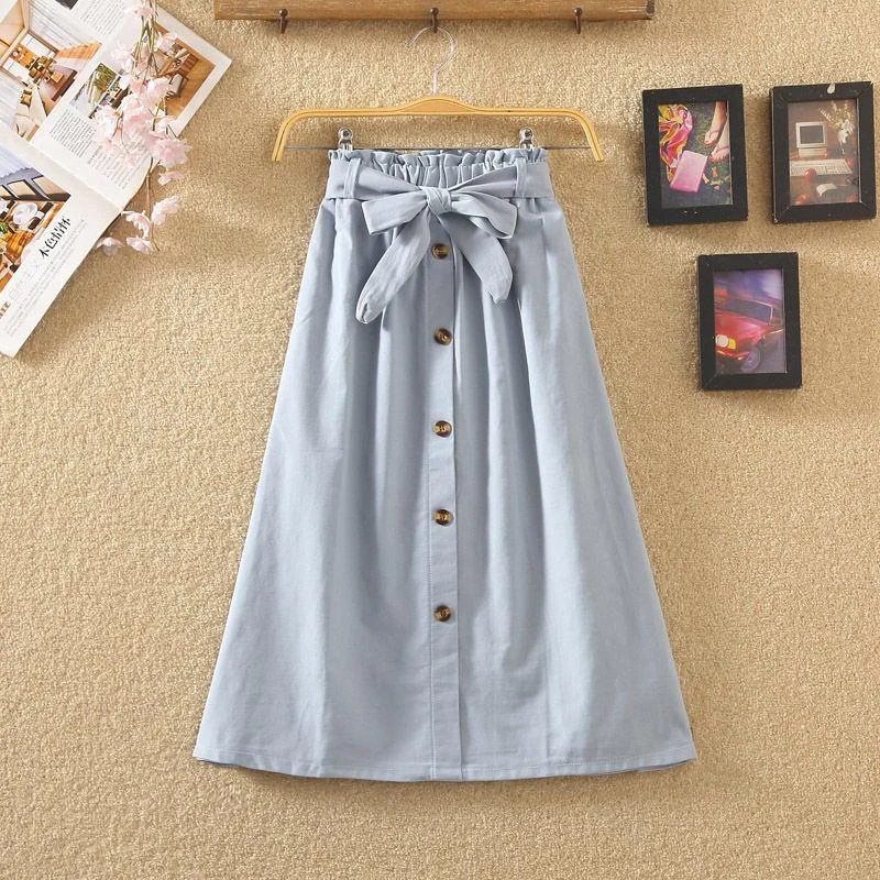 Women's Spring and Summer Skirts Mid-length Knee-length Elegant Button High-waisted Skirt Pleated School Skirt leather skirt bold